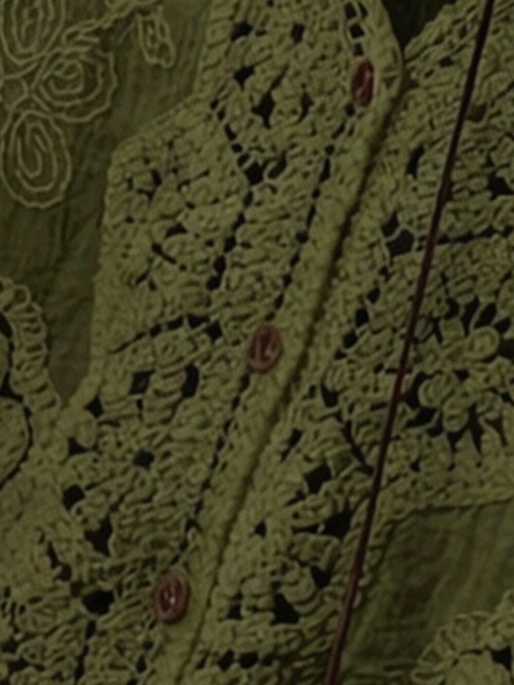 Green Boho Crochet Women's Cardigan with Floral Geometric Lace V-Neck Button-Up - Picture 4 of 7